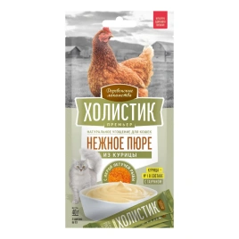 Влажный корм «Деревенские лакомства» «Холистик Премьер» нежное пюре из курицы с икрой летучей рыбы для кошек, 40 г