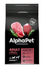 Сухой корм ALPHAPET Superpremium Adult Beef & Giblets для взрослых собак средних пород, с говядиной и потрошками, 2 кг