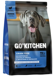 Сухой корм GO'KITCHEN Для щенков и собак всех возрастов с лососем, треской, фруктами и овощами, 1.59 кг