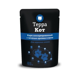 Терра Кот влажный корм для взрослых кошек всех пород с печенью кролика в желе - 85 г