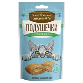 Лакомство «Деревенские лакомства» подушечки с пюре из курицы для кошек, 30 г