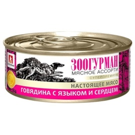 Влажный корм Зоогурман для взрослых собак всех пород с говядиной, языком и сердцем - 100 г