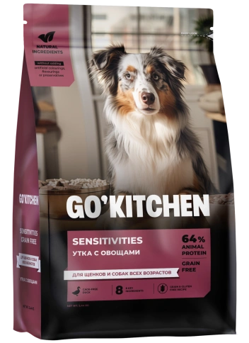Сухой корм GO'KITCHEN для щенков и собак всех возрастов для чувствительного пищеварения с уткой, 5.44 кг фото 2