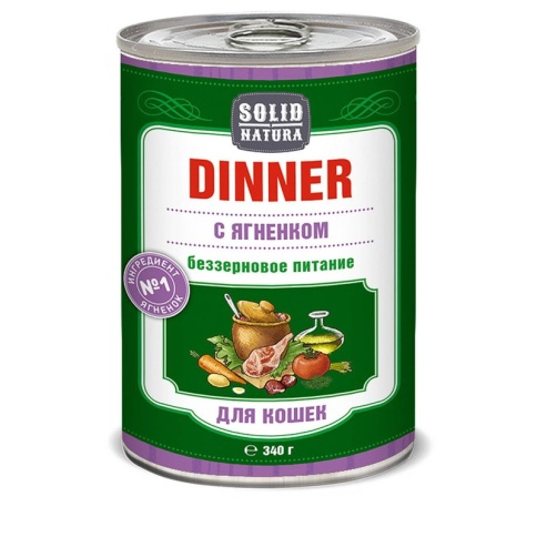 Solid Natura Dinner Ягненок влажный корм для кошек в жестяной банке 340 г фото 2