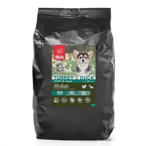 Blitz Adult сухой беззерновой корм для щенков с индейкой и уткой - 12 кг фото 1