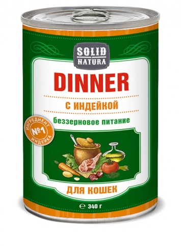 Solid Natura Dinner Индейка влажный корм для кошек в жестяной банке 340 г фото 1