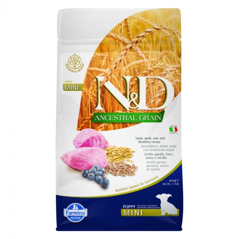 Farmina N&D Ancestral LG сухой низкозерновой корм для щенков мелких пород с ягненком и черникой - 800 г фото 1