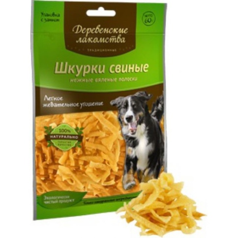Деревенские лакомства "Традиционные" Шкурки свиные нежные вяленые полоски - 60 г фото 1
