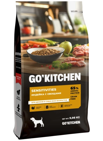 Сухой корм GO'KITCHEN для щенков и собак всех возрастов для чувствительного пищеварения с индейкой, 9.98 кг фото 2