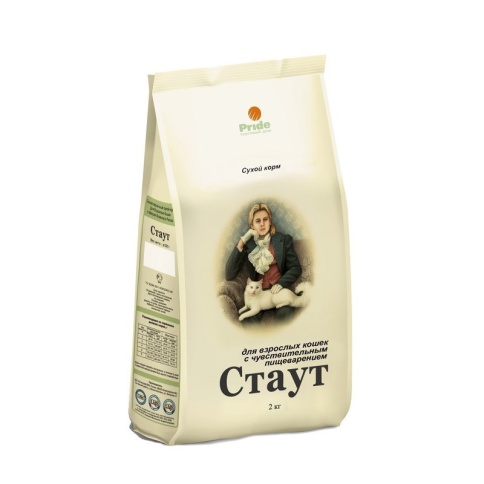 Стаут сухой корм для взрослых кошек всех пород с чувствительным пищеварением с мясом и злаками - 2 кг фото 1