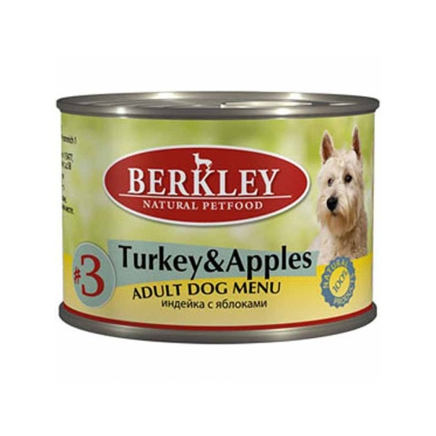 Berkley Adult Dog Menu Turkey Apples № 3 паштет для взрослых собак с натуральным мясом индейки с яблоками - 200 г фото 1
