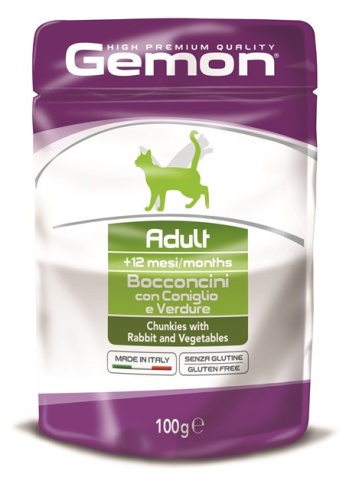 Gemon Cat Pouch паучи для кошек кусочки кролика с овощами - 100 г фото 1