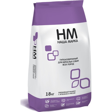 Наша Марка сухой гипоаллергенный корм для взрослых собак всех пород с ягненком и рисом - 18 кг фото 1