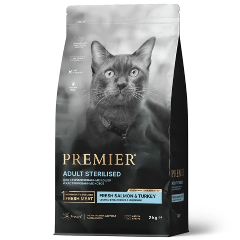 Сухой корм Premier со вкусом лосося и индейки для стерилизованных кошек, 2 кг фото 1
