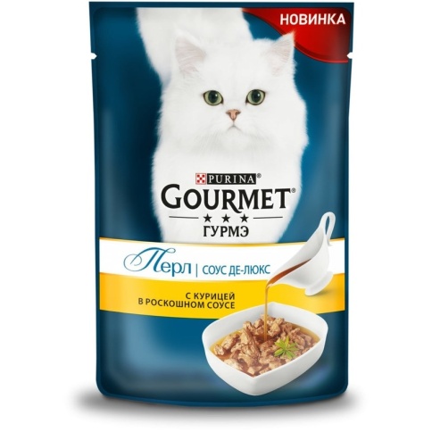 Влажный корм Gourmet Perle Соус Де-Люкс для взрослых кошек с курицей в роскошном соусе - 85 г фото 1