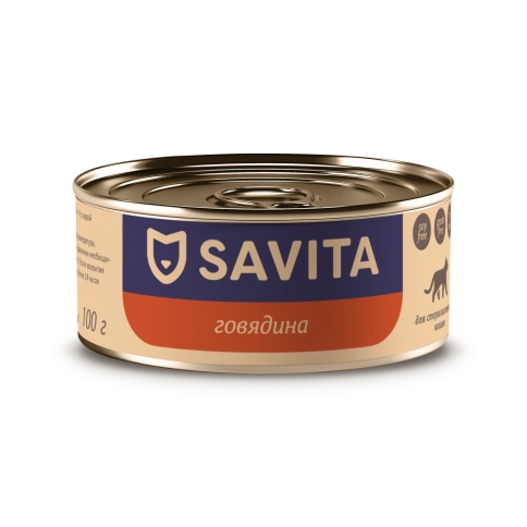 Влажный корм SAVITA для стерилизованных кошек с говядиной, 100 г фото 1