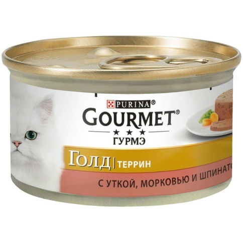 Консервы Gourmet Gold Terrine для взрослых кошек паштет с кусочками с уткой, морковью и шпинатом - 85 г фото 2