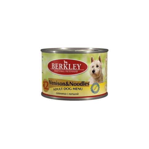 Berkley Adult Dog Menu Venison&Noodles № 12 паштет для взрослых собак с натуральным мясом оленя и лапшой с добавлением льняного масла - 200 г фото 2