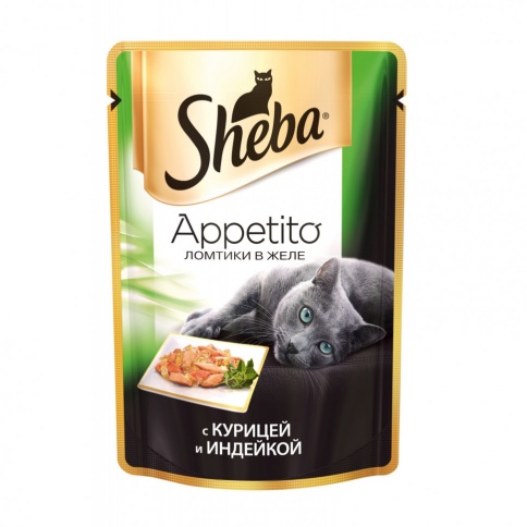 Sheba "Appetito" паучи в форме ломтиков курицы и индейки в желе для взрослых кошек - 85 г фото 1