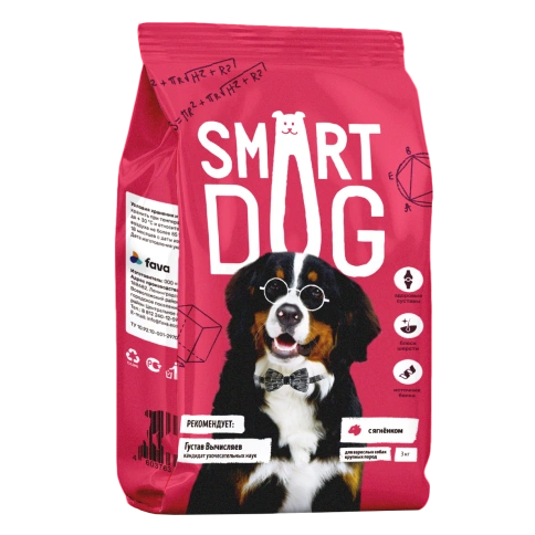 Сухой корм Smart Dog для взрослых собак крупных пород, с ягненком и овощами, 3 кг фото 1