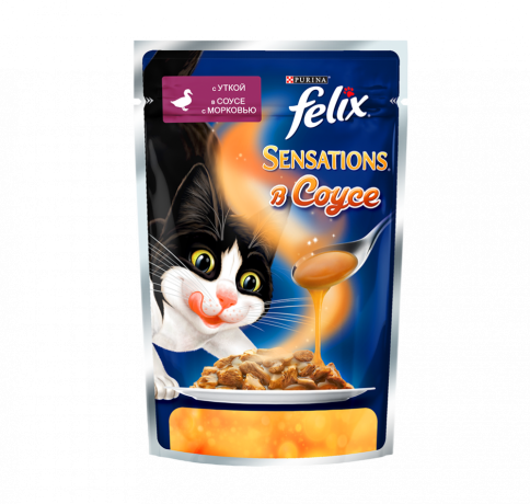 Паучи Felix Sensations для взрослых кошек с уткой и морковю в соусе - 85 г фото 1