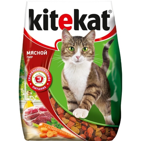 Kitekat Мясной Пир сухой корм для взрослых кошек с говядиной - 350 г фото 1