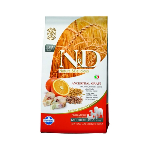 Farmina N&D Low - Grain Canine Codfish & Orange Adult Medium низкозерновой сухой корм с треской и апельсином для взрослых собак - 12 кг фото 1