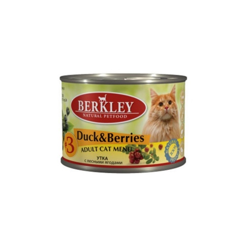 Berkley Adult Cat Menu Duck & Berries № 3 паштет для взрослых кошек с натуральным мясом утки с добавлением лесных ягод - 200 г фото 2