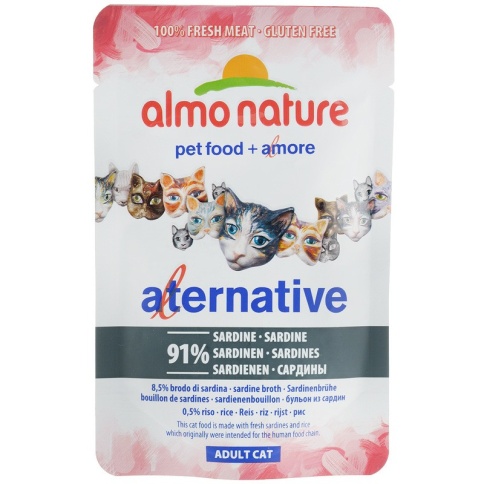 Almo Nature Alternative Adult Cat Sardines паучи для взрослых кошек с сардинами и 91% мяса - 55 г фото 2