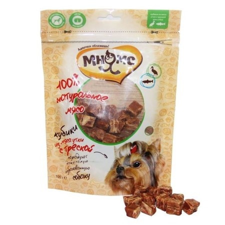 Мнямс лакомство Кубики из мяса утки c треской для собак - 100 г фото 1