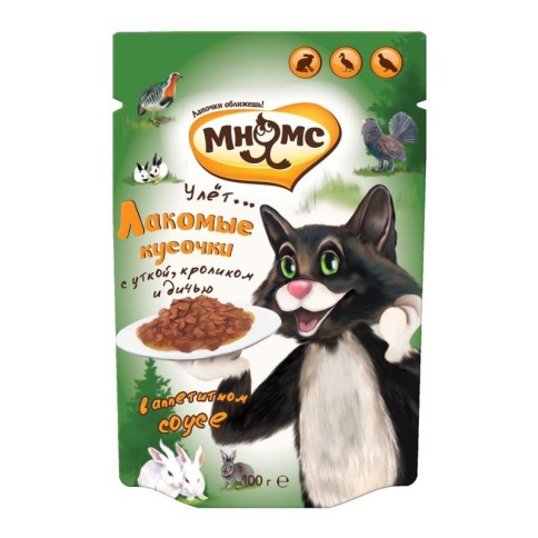 Мнямс паучи Пир охотника (утка, кролик, дичь) для взрослых кошек - 100 г фото 2
