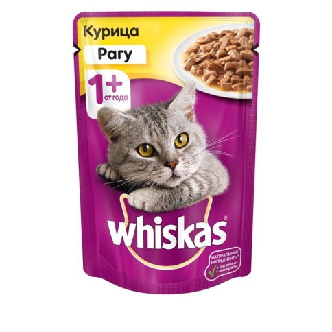 Whiskas паучи в форме рагу с курицей для взрослых кошек от 1 года - 85 г фото 1