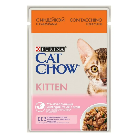 Влажный корм Purina Cat Chow Adult для котят с индейкой и кабачком - 85 г фото 1