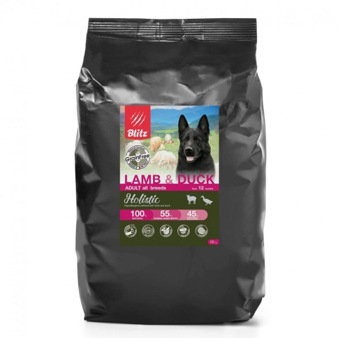 Blitz Adult сухой беззерновой корм для взрослых собак с ягненком и уткой - 12 кг фото 1