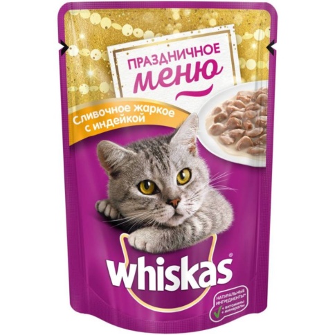 Whiskas влажный корм для кошек с индейкой в соусе \"Новый Год\" в паучах - 85 г фото 1