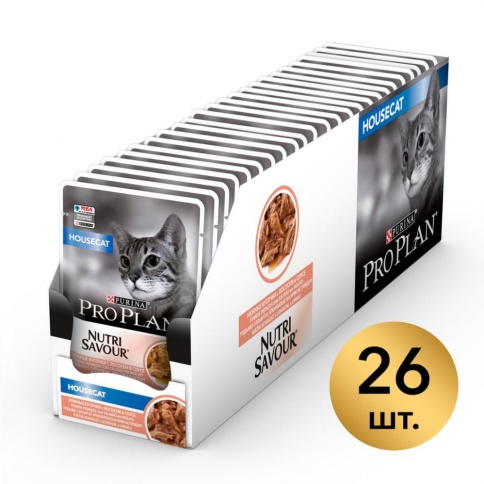 Влажный корм Pro Plan Adult Housecat для взрослых кошек, проживающих в помещении, с лососем в соусе - 85 г фото 2
