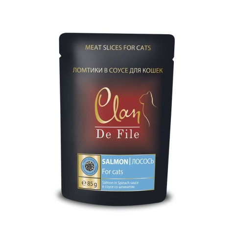 Clan De File влажный корм для кошек с лососем и шпинатом в соусе - 85 г фото 1