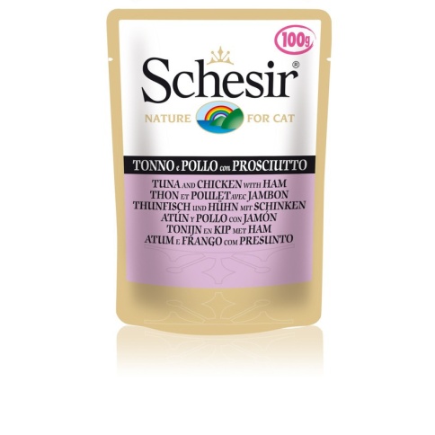 Schesir для кошек в паучах с тунцом, курицей и ветчиной - 100 г фото 2