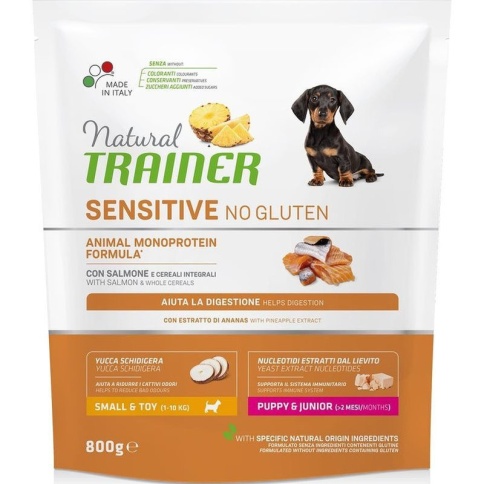 Trainer Natural Sensitive No Gluten Puppy & Junior сухой корм для щенков мелких пород с чувствительным пищеварением с лососем - 2 кг фото 1