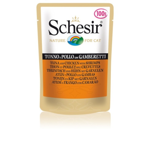 Schesir для кошек в паучах с тунцом, курицей и креветками - 100 г фото 2