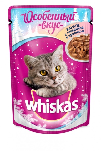Whiskas Особенный вкус канапе с говядиной и кроликом влажный корм в паучах для кошек 85 г фото 1