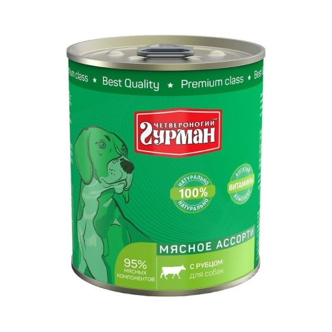 Влажный корм Четвероногий Гурман Мясное ассорти для собак с рубцом - 340 г фото 1