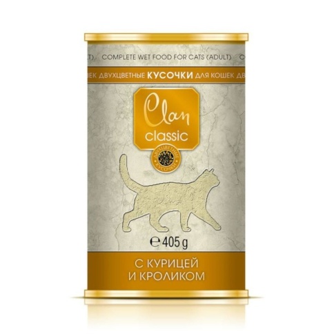 Clan Classic влажный корм для кошек кусочки с курицей и кроликом в консервах - 405 г фото 1