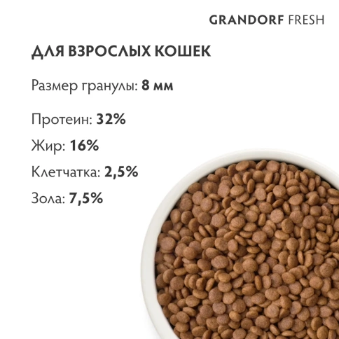 Сухой корм Grandorf Fresh Adult беззерновой с уткой и бататом для кошек при аллергии, 2 кг фото 2