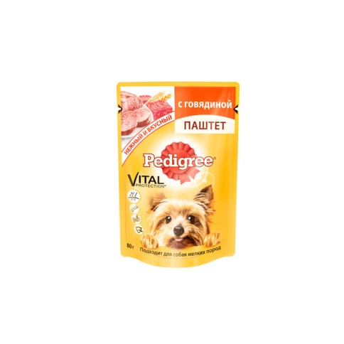 Pedigree паштет с говядиной для взрослых собак маленьких пород в паучах - 80 г фото 1