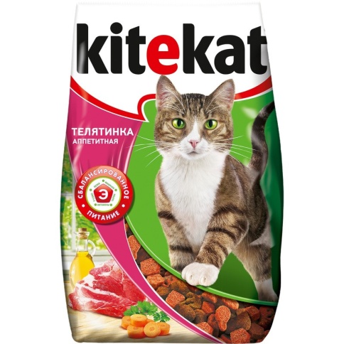 Kitekat сухой корм для взрослых кошек с аппетитной телятинкой - 1,9 кг фото 1