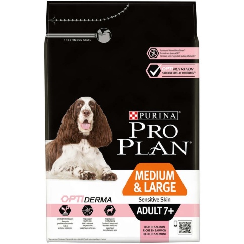Purina PRO PLAN для взрослых собак старше 7 лет средних и крупных пород с чувствительной кожей OPTIDERMA с лососем и рисом - 3 кг фото 2