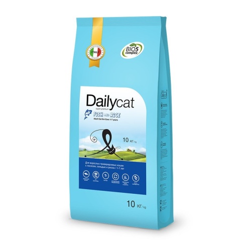 Cухой корм Dailycat Adult Exi Care Fish and Rice для взрослых привередливых кошек с сельдью, лососем и рисом 10 кг фото 1