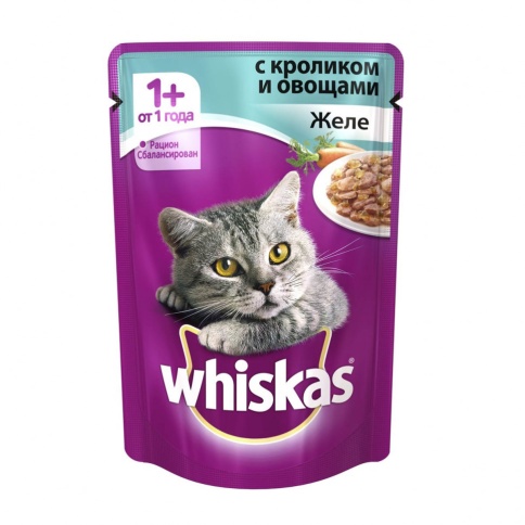 Whiskas паучи в форме желе кролика с овощами для взрослых кошек от 1 года - 85 г фото 1