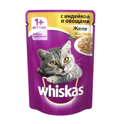 Whiskas паучи в форме желе индейки с овощами для взрослых кошек от 1 года - 85 г фото 2